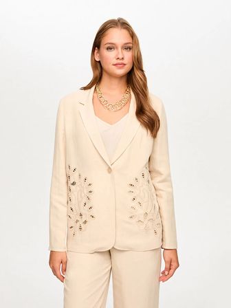Delik İşi Boncuk Ve Nakış Detaylı Keten Karışımlı Ceket S26CKT014