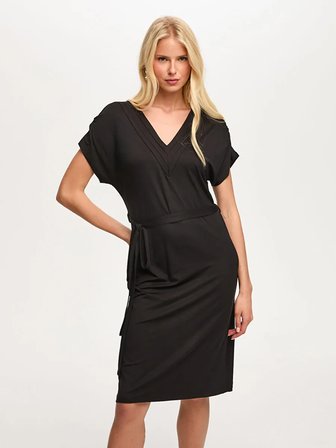 Beli Kuşaklı V Yaka Örme Elbise S26ELB011