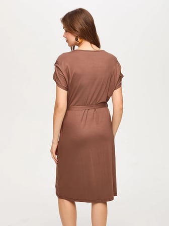 Beli Kuşaklı V Yaka Örme Elbise S26ELB011