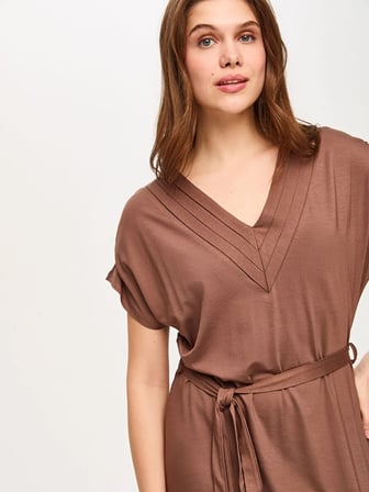 Beli Kuşaklı V Yaka Örme Elbise S26ELB011