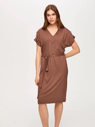Beli Kuşaklı V Yaka Örme Elbise S26ELB011