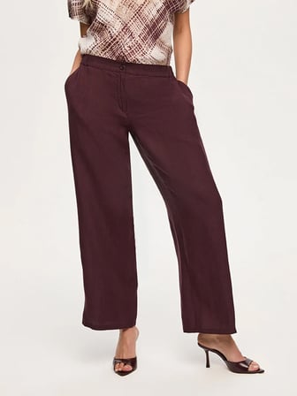 Arka Beli Lastikli Wide Leg Fit %100 Keten Pantolon S26PNT013