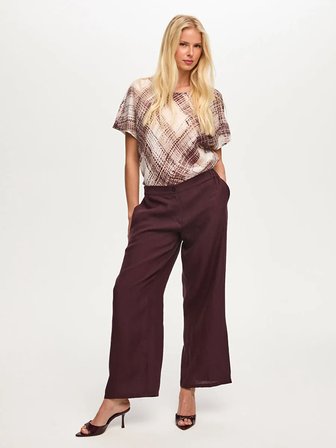 Arka Beli Lastikli Wide Leg Fit %100 Keten Pantolon S26PNT013