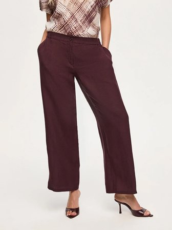 Arka Beli Lastikli Wide Leg Fit %100 Keten Pantolon S26PNT013