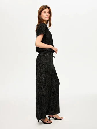 Kendinden Simli Dokulu Örme Wide Leg Fit Pantolon S26PNT026