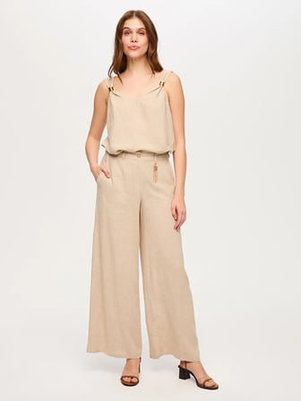 Wide Leg Fit Metal Aksesuarlı Keten Karışımlı Pantolon S26PNT034