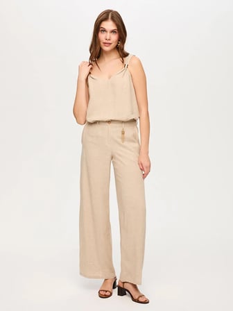 Wide Leg Fit Metal Aksesuarlı Keten Karışımlı Pantolon S26PNT034