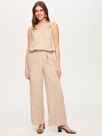 Wide Leg Fit Metal Aksesuarlı Keten Karışımlı Pantolon S26PNT034