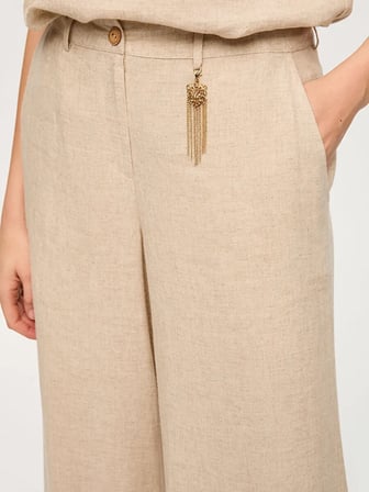Wide Leg Fit Metal Aksesuarlı Keten Karışımlı Pantolon S26PNT034