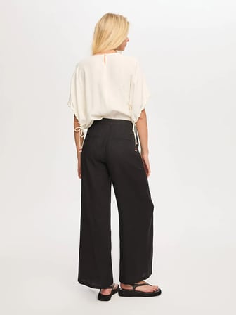Wide Leg Fit Metal Aksesuarlı Keten Karışımlı Pantolon S26PNT034