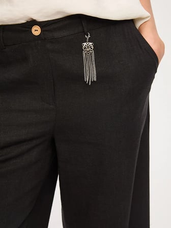 Wide Leg Fit Metal Aksesuarlı Keten Karışımlı Pantolon S26PNT034