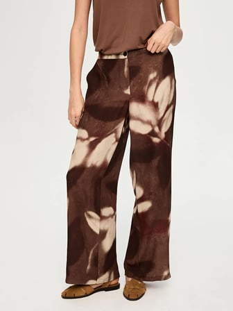 Soyut Çiçek Desen Ketenli Wide Leg Fit Pantolon S26PNT035