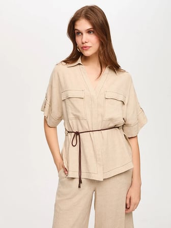 Beli Kemerli Keten Karışımlı Overshırt Tunik S26TNK019