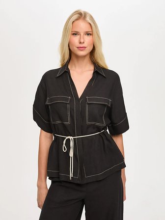 Beli Kemerli Keten Karışımlı Overshırt Tunik S26TNK019