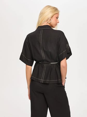 Beli Kemerli Keten Karışımlı Overshırt Tunik S26TNK019