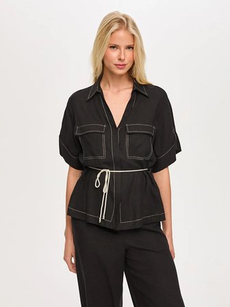 Beli Kemerli Keten Karışımlı Overshırt Tunik S26TNK019