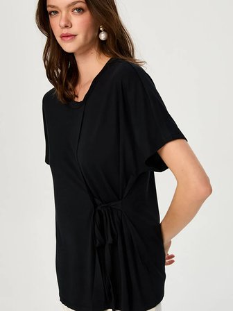 Beli Bağcık Detaylı Yuvarlak Yaka Modallı Tunik T-Shırt S26TSH077