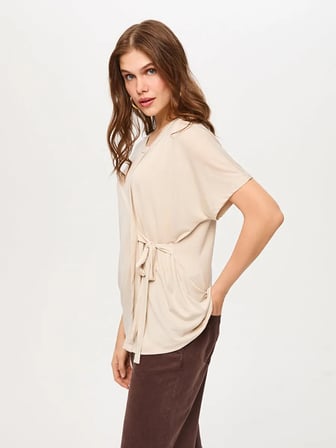 Beli Bağcık Detaylı Yuvarlak Yaka Modallı Tunik T-Shırt S26TSH077