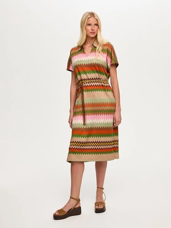 Resort Renkli Zigzag Desen Polo Yaka Örme Elbise S26ELB050