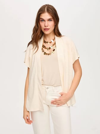 Resort Arkası Desenli Önü Düz Örme Yelek Kimono S26KMN005