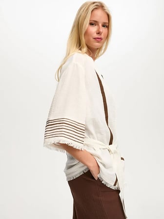 Resort Sırt Taş ve Baskı Detaylı Müslin Kimono S26KMN006