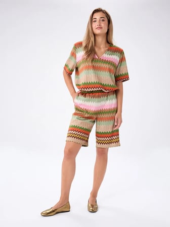 Resort Renkli Zigzag Desenli Beli Lastikli Örme Şort S26SRT011
