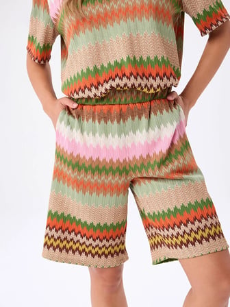 Resort Renkli Zigzag Desenli Beli Lastikli Örme Şort S26SRT011