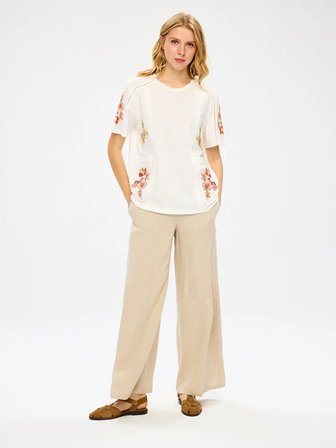 Resort Renkli Çiçek Detaylı Yuvarlak Yaka Tshirt S26TSH112