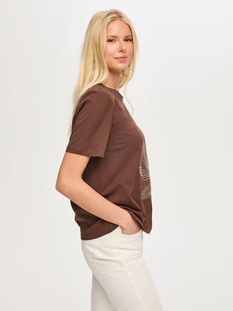 Resort Önü Kordone Yaprak Nakış Detaylı Bisiklet Yaka Pamuklu Tshirt S26TSH114