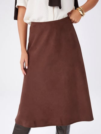 Beli Lastikli Verev Uzun Süet Etek W27ETK006