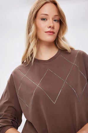 Taş Detaylı Bisiklet Yaka Tenselli Sweatshırt W27SWT007