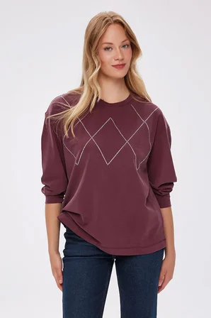 Taş Detaylı Bisiklet Yaka Tenselli Sweatshırt W27SWT007