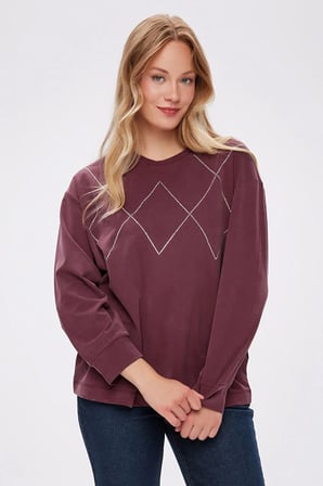 Taş Detaylı Bisiklet Yaka Tenselli Sweatshırt W27SWT007