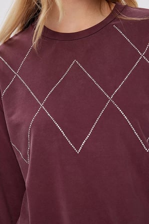 Taş Detaylı Bisiklet Yaka Tenselli Sweatshırt W27SWT007