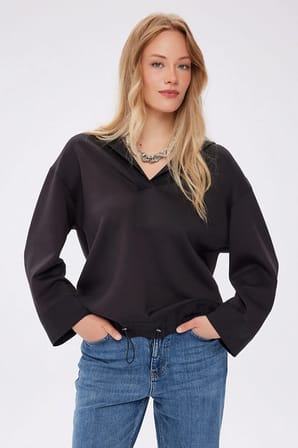 Dokuma Garnili Kapüşonlu Modallı Sweatshırt W27SWT008