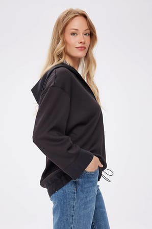 Dokuma Garnili Kapüşonlu Modallı Sweatshırt W27SWT008