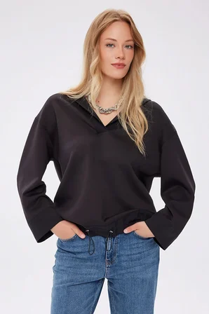 Dokuma Garnili Kapüşonlu Modallı Sweatshırt W27SWT008