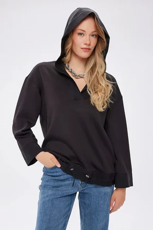 Dokuma Garnili Kapüşonlu Modallı Sweatshırt W27SWT008