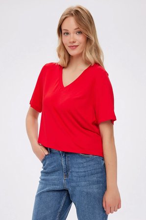 V Yaka Kısa Kol T-Shirt W27TSH001