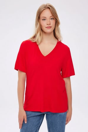 V Yaka Kısa Kol T-Shirt W27TSH001