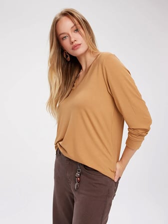 V Yaka Uzun Kol T-Shirt W27TSH006