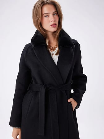 Yakası Kürklü Kaşmir Karışımlı Manto W27MAN002