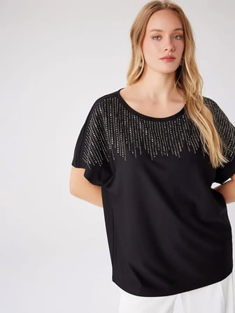 Kısa Kol Önü Taş Süslemeli Örme Bluz W27BLZ032