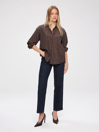 Taş Süslemeli Kareli Rayon Pamuk Gömlek W27GML023