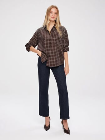 Taş Süslemeli Kareli Rayon Pamuk Gömlek W27GML023