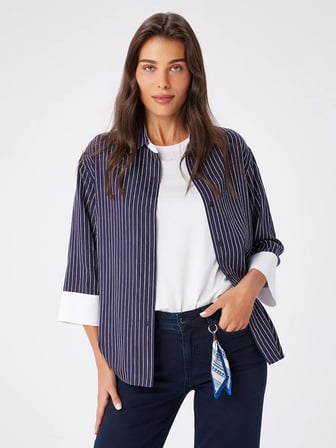 Poplin Garnili Sim Çizgili Viskon Gömlek W27GML024