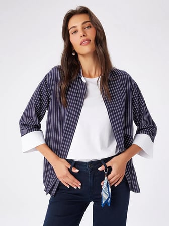 Poplin Garnili Sim Çizgili Viskon Gömlek W27GML024
