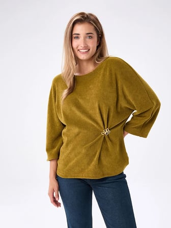 Beli Broş Detaylı 3/4 Kol Örme Tunik W27TNK012