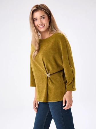 Beli Broş Detaylı 3/4 Kol Örme Tunik W27TNK012
