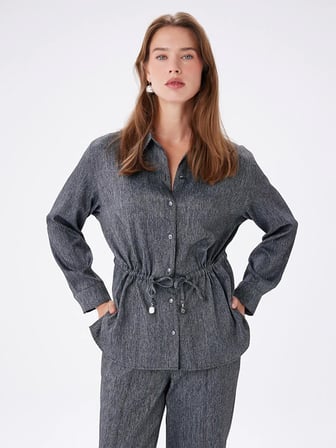 Beli Tünelli Özel Düğme Detaylı Overshırt Tunik W27TNK015